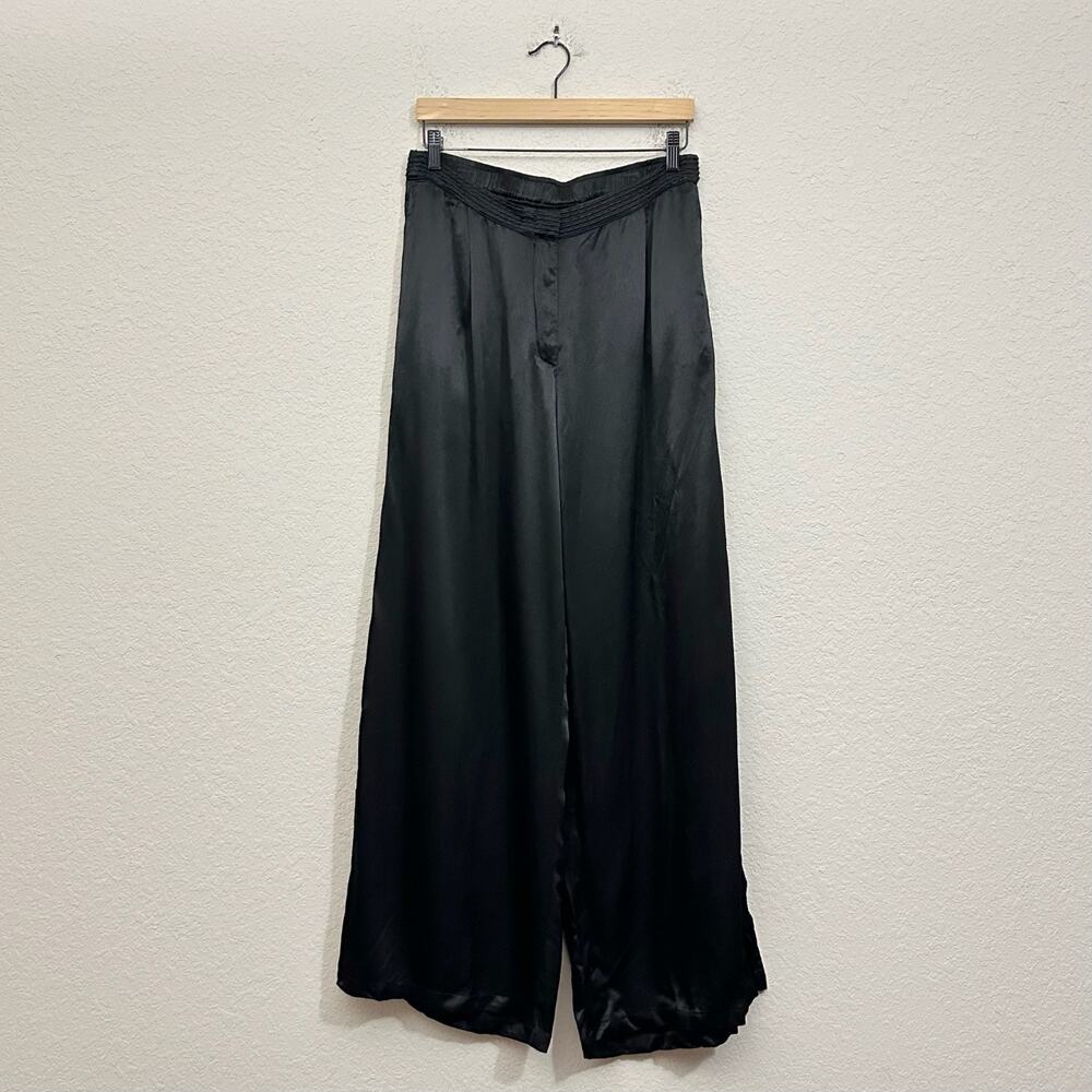 JOHNNY WAS Paradiso High Slit Pants Black Wide Leg Satin Lagenlook NWT